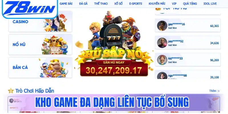 Kho game đa dạng liên tục bổ sung trò chơi mới